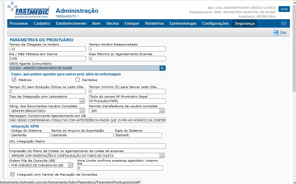 Imagem demonstrativa do Parâmetro do Prontuário